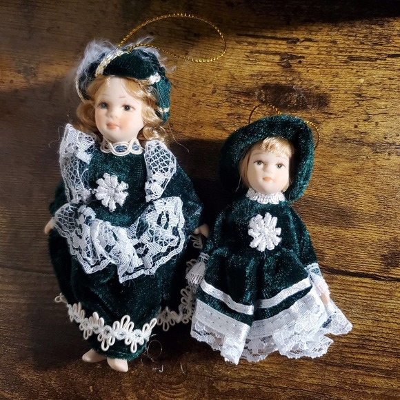 Vintage Porcelain Victorian Christmas Tree Ornament Dolls NIB Complete 8 pieces - Picture 5 of 8